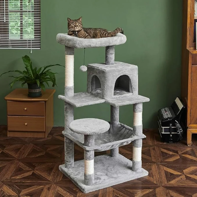 

Cat climbing frame Cat tree multi-layered with sisal-covered scratching post, hammock Light grey