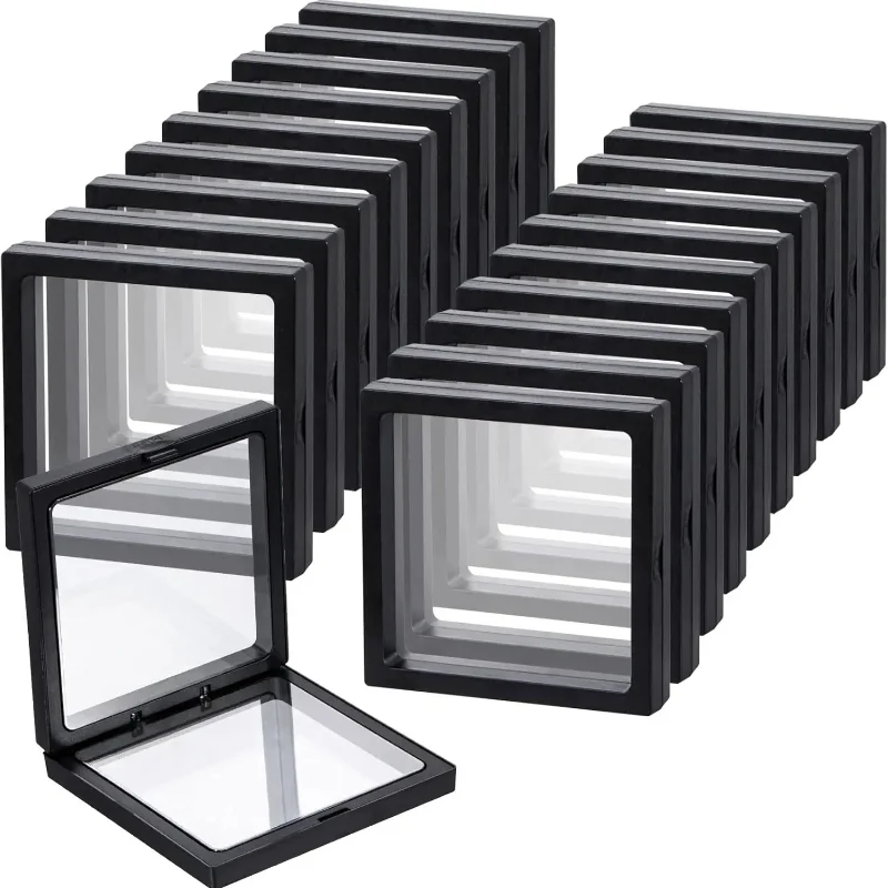 1-20x Clearview 3D Floating Display Case Dustproof Acrylic Jewelry Storage Box with Elastic Film - Transparent Hanging Organizer