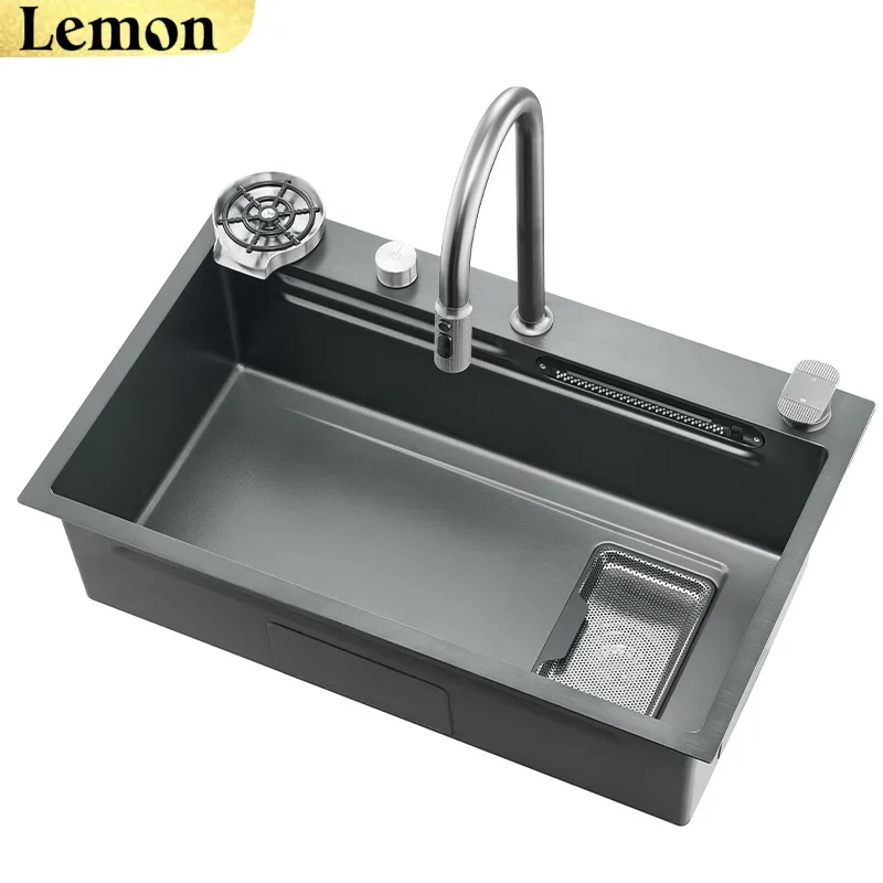 Stainless Steel New Kitchen Sink Multifunctional Household Sinks Waterfall Large Single Slot Dish and Vegetable Wash Basin