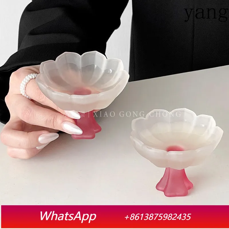 

LMM new Chinese glass powder lotus high-footed glass teacup household high-value wine glass