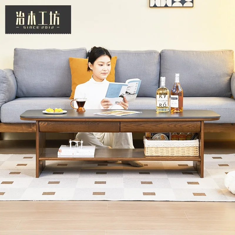 Woodworking Workshop Ash Wood Coffee Table Simple Modern Living Room Slate Solid Wood Tea Table Long Meeting Table Retro Coffee