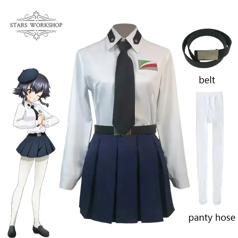 qq34Anime GIRLS und PANZER Anzio High Anchovy Carpaccio Pepperoni Cosplay Costumes Women Pleated Skirt School Uniform Sui - view 2