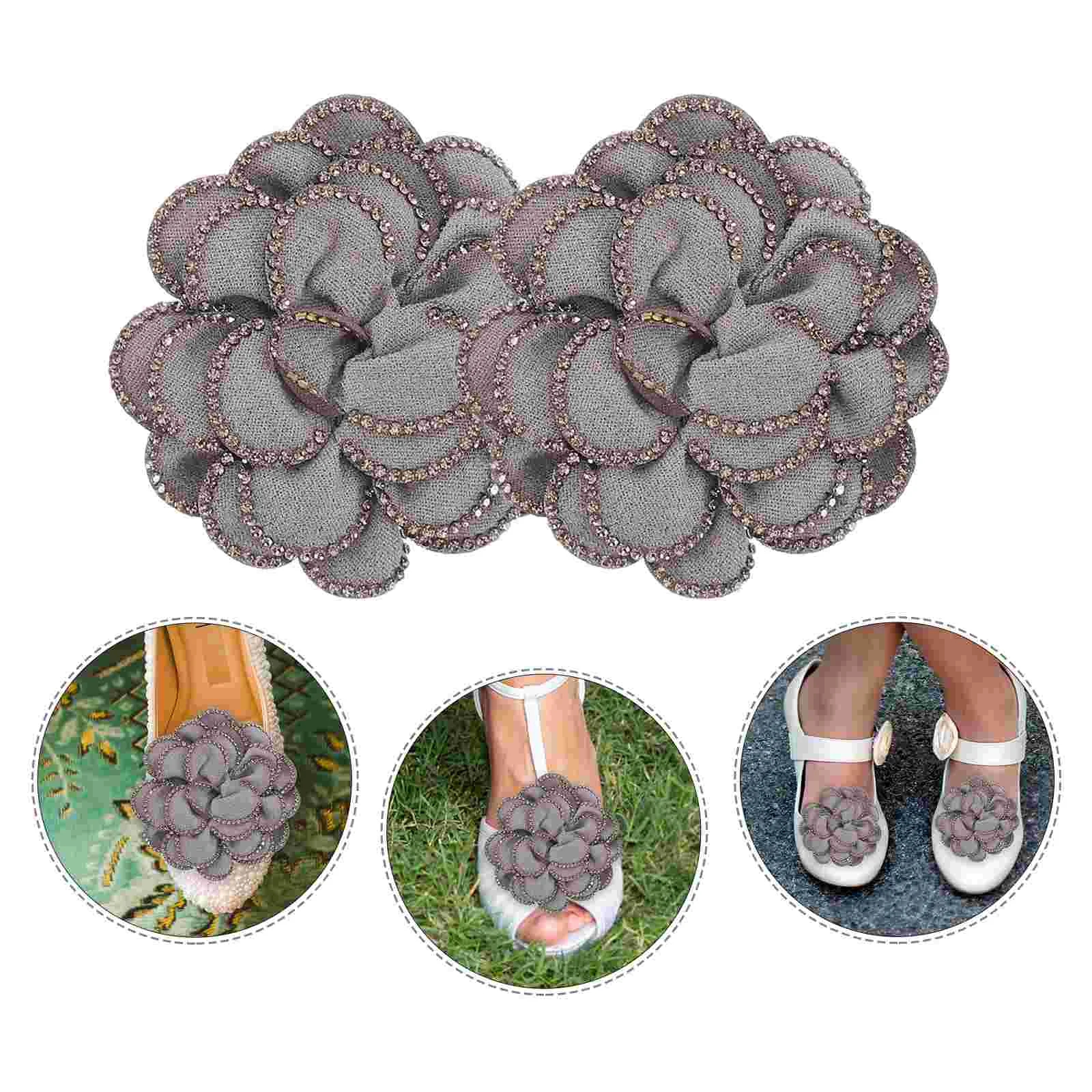 2Pcs 이동식 라인 석 구두 꽃 웨딩 신부 클립 액세서리 회색 브로치 장식 ShoeDecorations