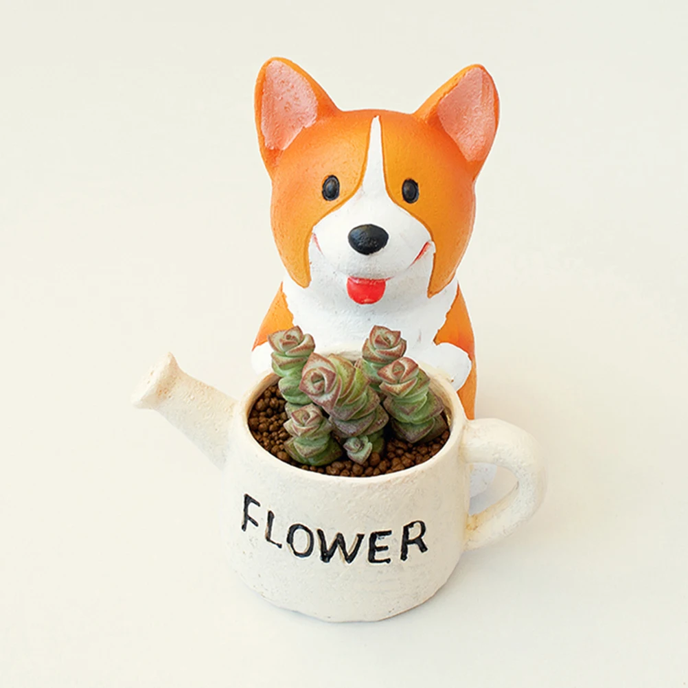 

Charming Corgi Plant Pot Unique Resin Dog Flowerpot Decorative Planter for