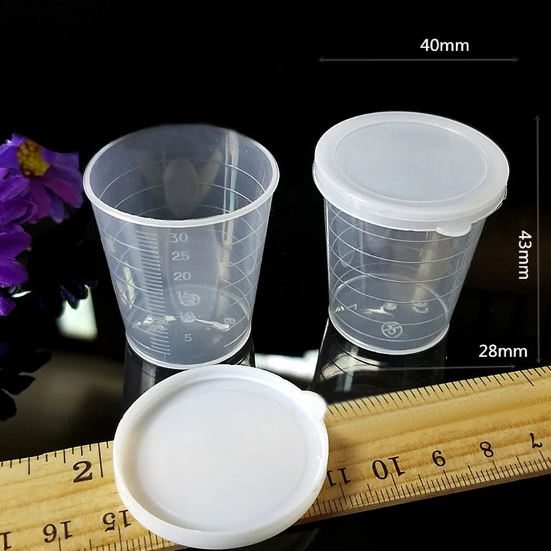 10Pcs 30ml Plastic Medicine Measuring Measure Cups With White Lids Cap With Scale Separating Cups DIY Cake Jewelry Making Tools