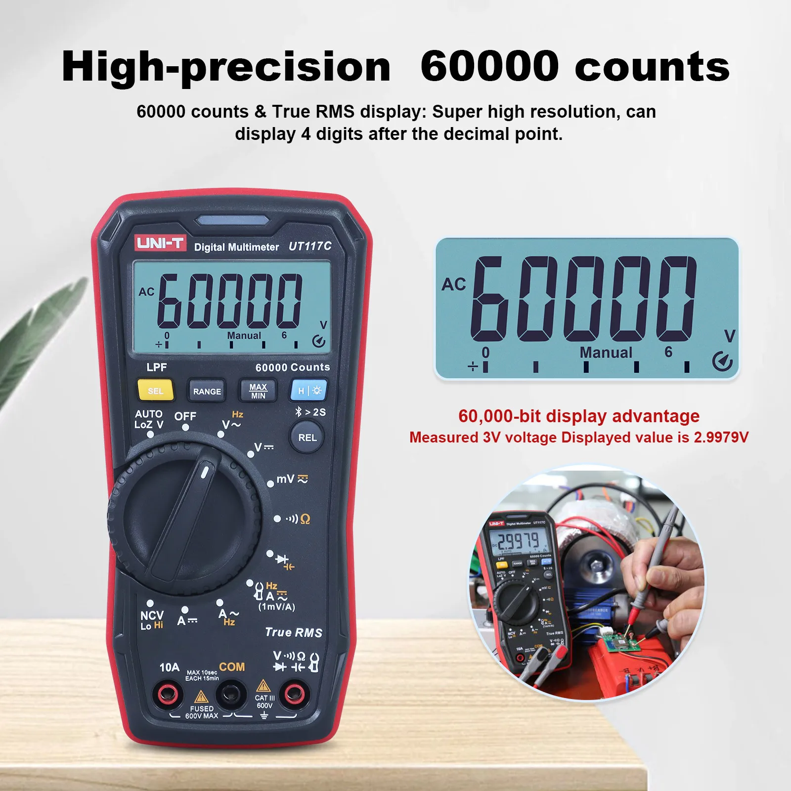 UNI-T True RMS Digital Multimeter 600V AC/DC Voltage High Precision Tester LoZ/LPF Meter 60000 Counts Ohmmeter UT117C