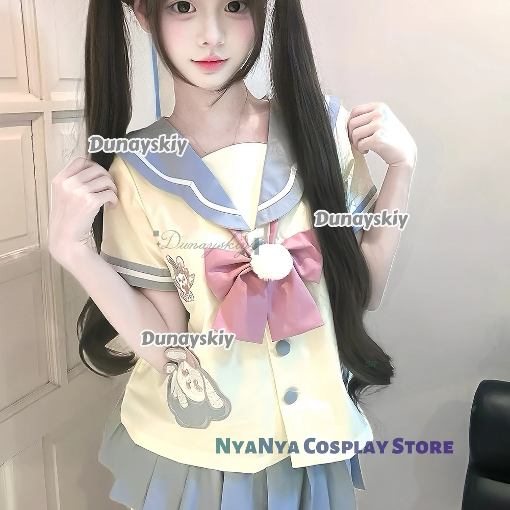 Uniforme escolar JK, bonito traje de marinero de conejo, novedad de 2025, pajarita, Falda plisada, ropa bonita, traje de Halloween para niñas y mujeres, Carnaval