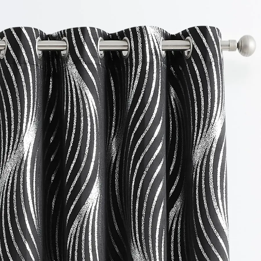 

100 Blackout Curtains 84 Inches Long for Bedroom, Black Silver Curtains for Living Room Darkening Thermal Insulated Window Curta