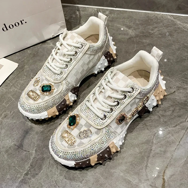 Women\'s Sneakers Water Diamond Fashion Luxury Rhinestone Ladies Shoes 2024 New Outdoor Platform Female Sports Shoes Vulcanized