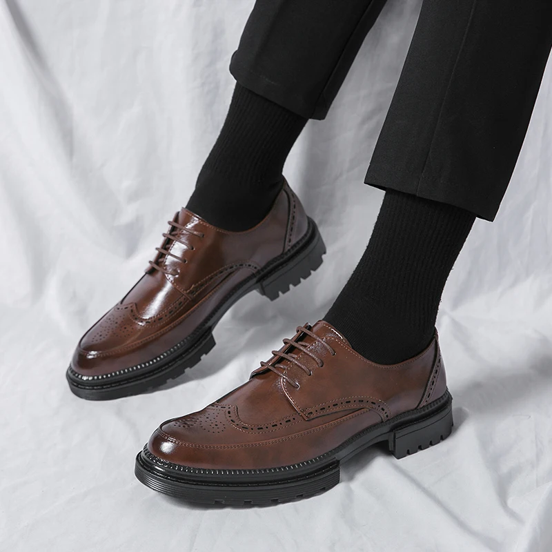 

Derby Shoes for Man outdoor fashion Split Leather Casual Shoes Male Platform Oxfords dress Lace Up Chunky Shoes Streetwear