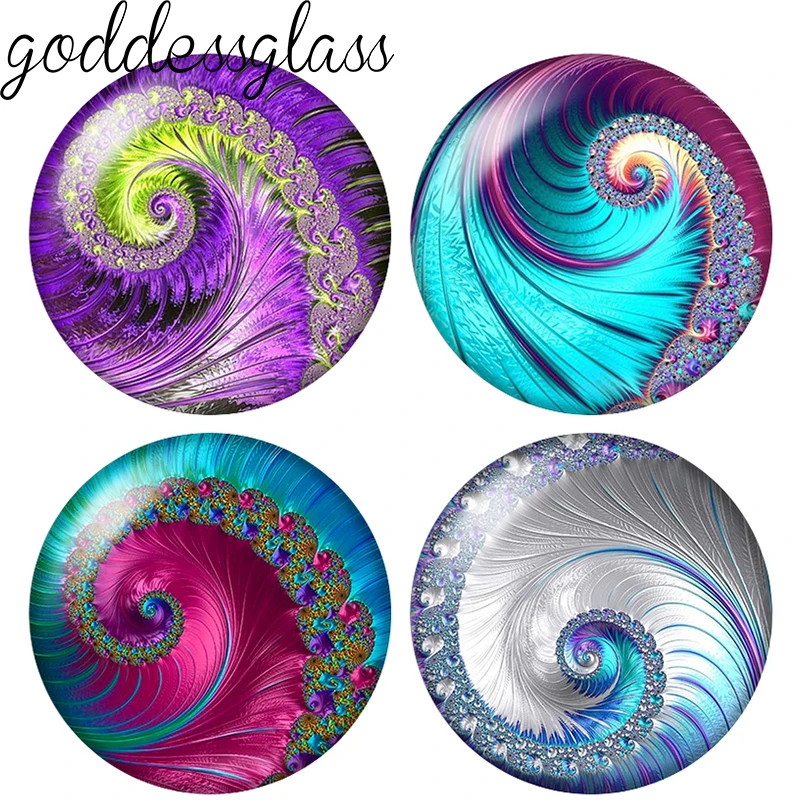 Colorful Conch Patterns Rotated Ripped Gradient 10pcs 12mm/20mm/25mm Round Photo Demo Glass Cabochon Flat Back Making Fittings