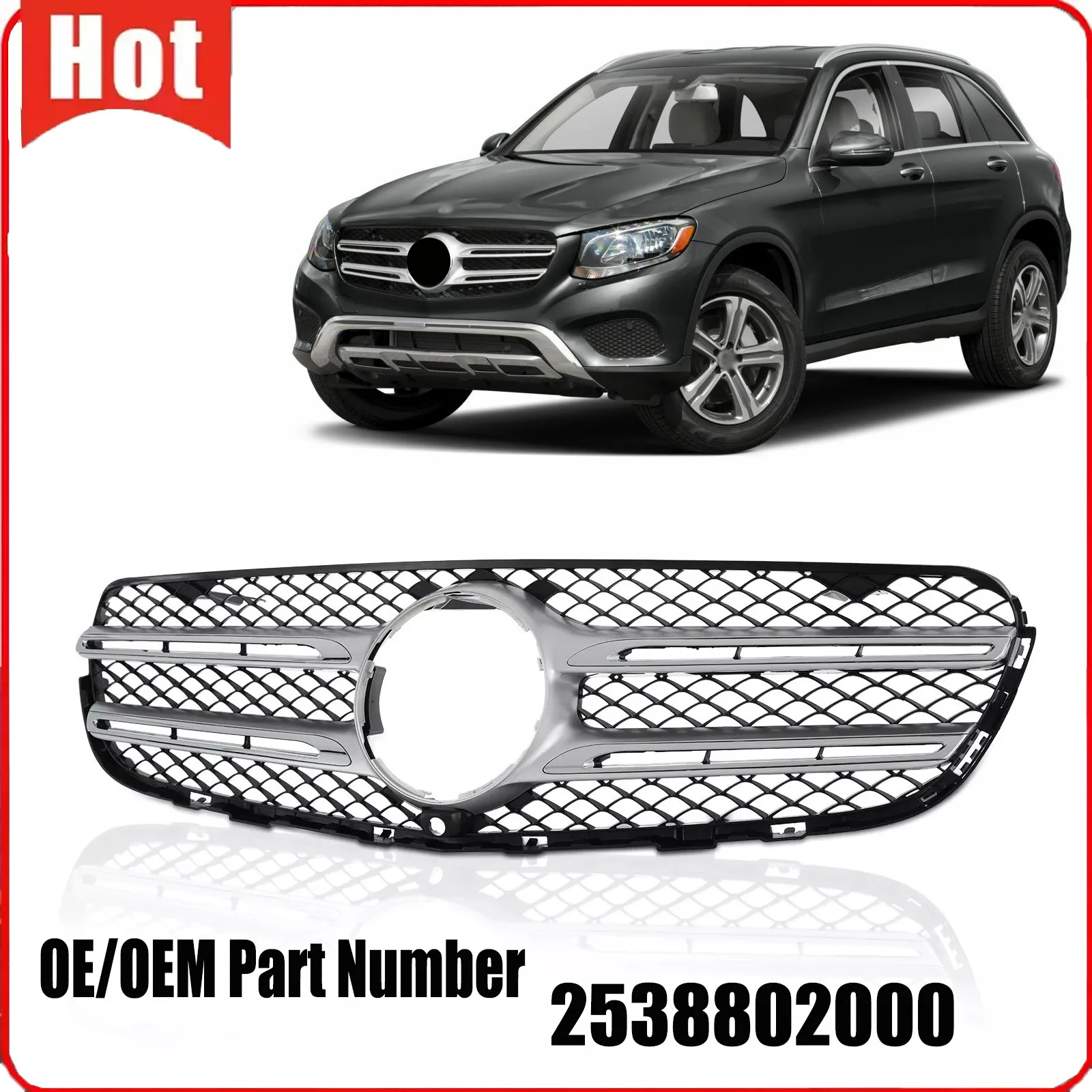 

Black Chrome Front Grille For Mercedes Benz X253 GLC300 GLC350 2016-2019 New