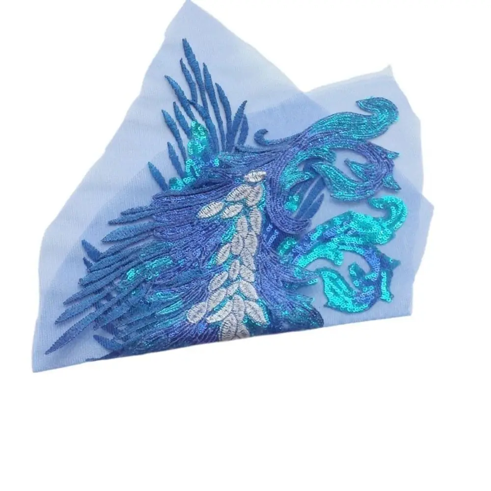 Phoenix Tail Feather Sequined Embroidery Patches Colorful Handmade Clothing Applique Embroidery Sewing Patches