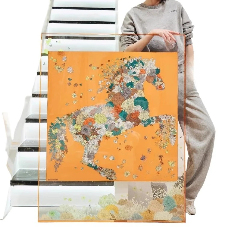 

Silk scarf entrance hanging painting acrylic high-end mounted high-end mural light luxury living room sofa background wall