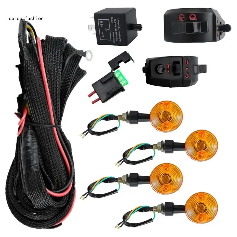 Motorcycle Turn Light set with Complete Wiring Harness Horn & Flashing for Simple Installation & Long Lasting Use 517B