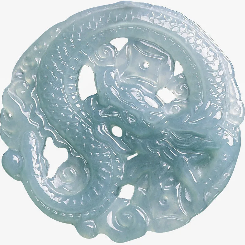 Natural A-grade jadeite blue water business prospers Tongcai Dragon brand zodiac dragon pendant, ice type jade for men and women 5