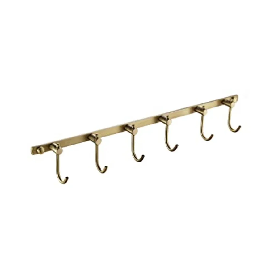 Brass Hook Rack, Bathroom Towels Hooks Coat Rack, Antique Bath Wall Hook Vintage Mounted Brushed Brass 6 Hooks