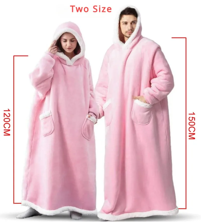 Winter Warm Fleece Sweatshirt Blankets Super Long Flannel Blanket with Sleeves Women Men Pullover Giant Tv Blanket Hoodie