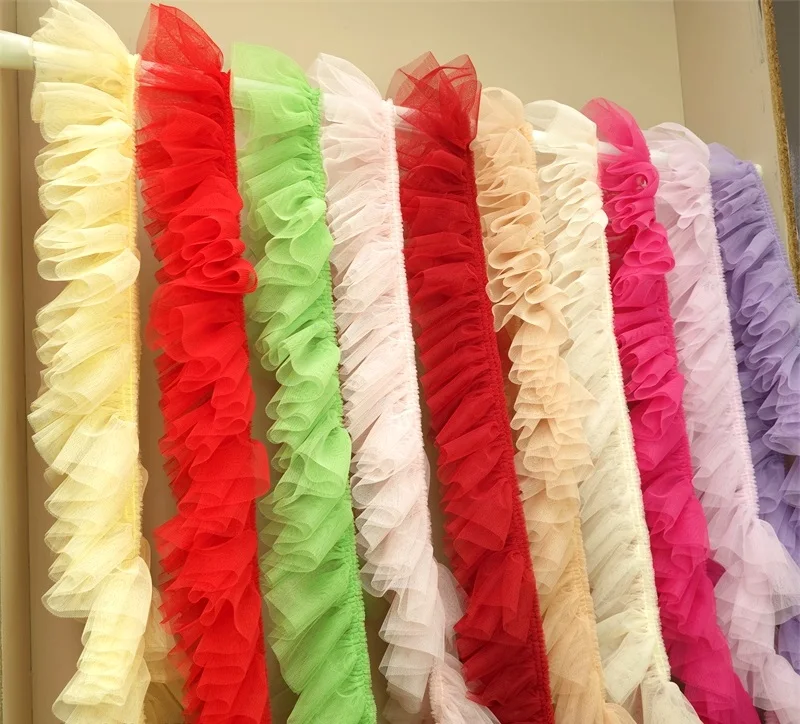 9cm wide blackberry purple double-layer gauze ruffled puff skirt trim curtain lace accessory SC933