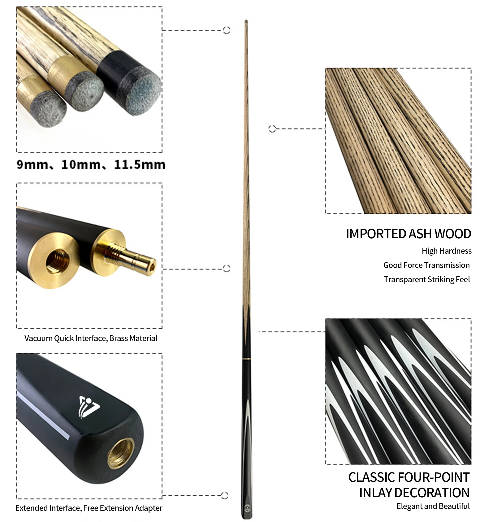 أحدث 9/10/11.5 مللي متر 3/4 سبليت جديلة تاكو دي بيلار الرماد الخشب 20 أوقية البلياردو جديلة عصا التاكو دي تجمع جديلة مع موسع