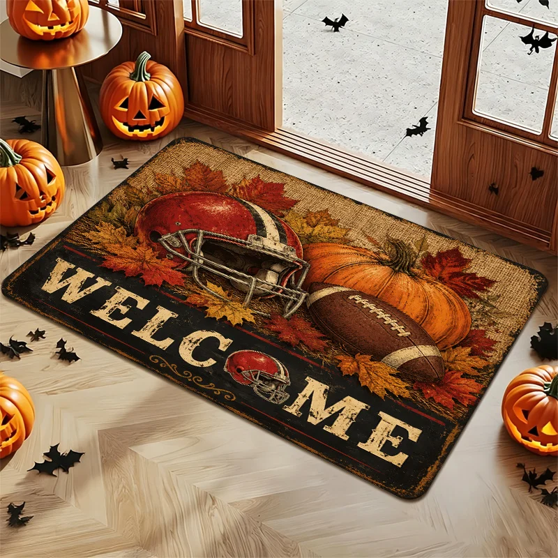 Hello Fall Pumpkin Leaf Door Mat  Gourd Maple Print Non Slip Washable Carpet For Autumn Season Home Entrance Decoration