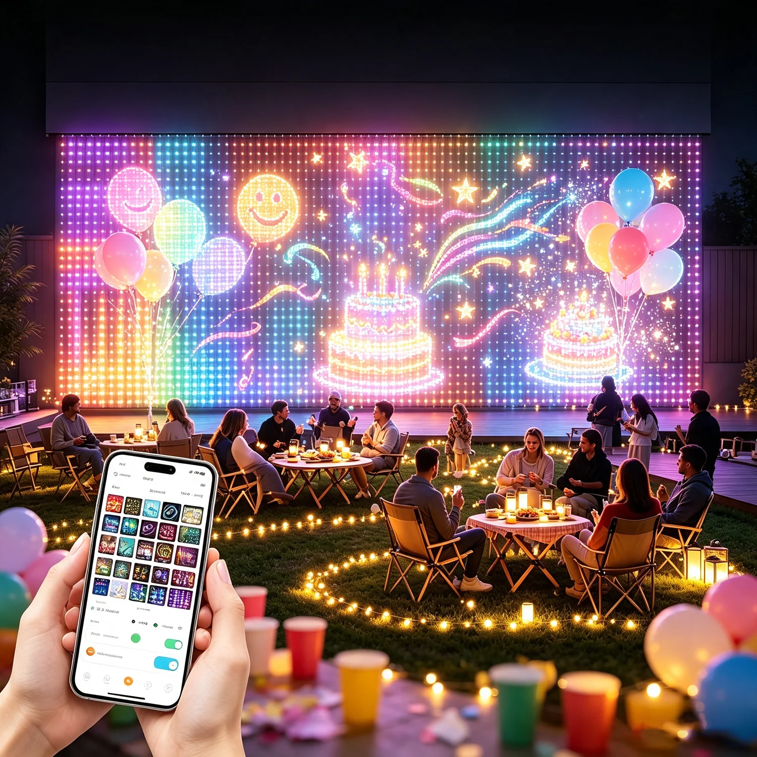 400-LED Curtain String Lights, LED Color-Changing Fairy Lights, Multi-Screen Synchronization & Music-Synced Color-Changing String Lights, USB-Controlled, Suitable for Indoor Use, Yards, Gardens, Valentine’s Day, Weddings, Easter, Halloween, Birthday Decor