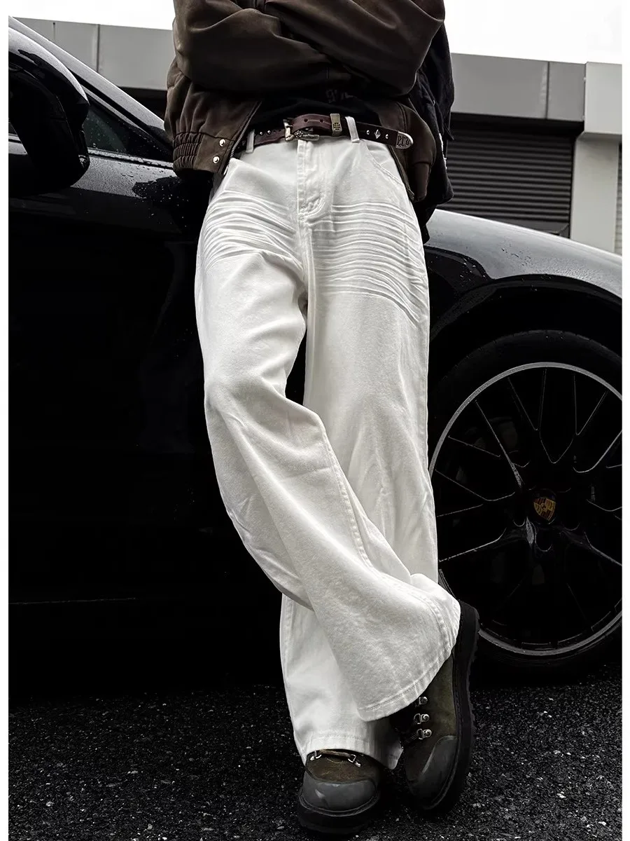 

Мужские свободные джинсы с широкими штанинами, летние, новые, белые, повседневные, длинные брюки