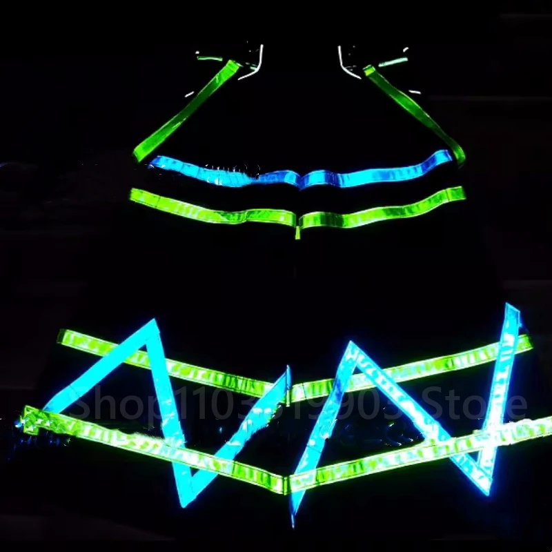 

Phat Shuffle Pants Ghost Dancing Green Blue Color Reflective Strip Night Vision Pants Luminous Death Trousers Teens Clothing