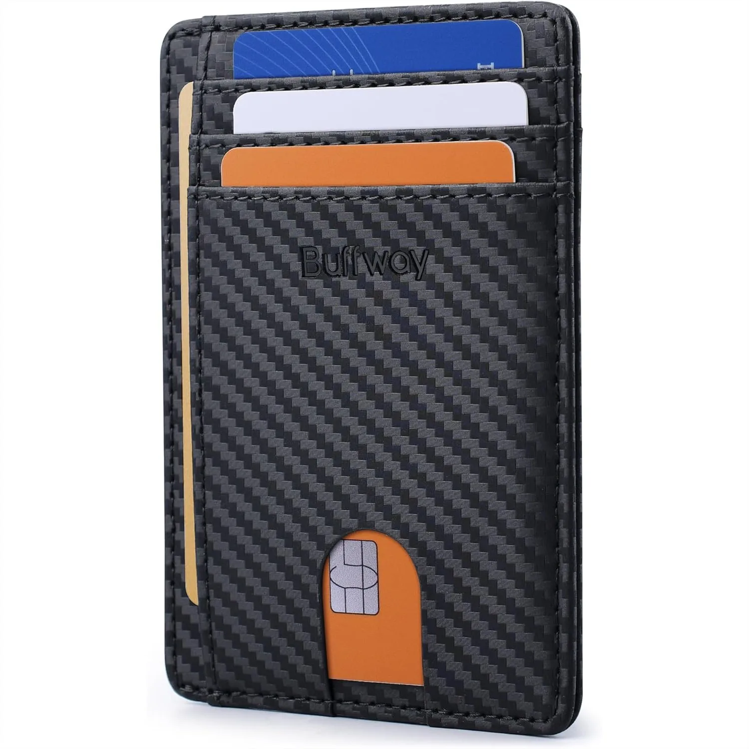 

Slim Minimalist Front Pocket RFID Blocking Leather Wallet For Men And Women Carbon Fiber Black