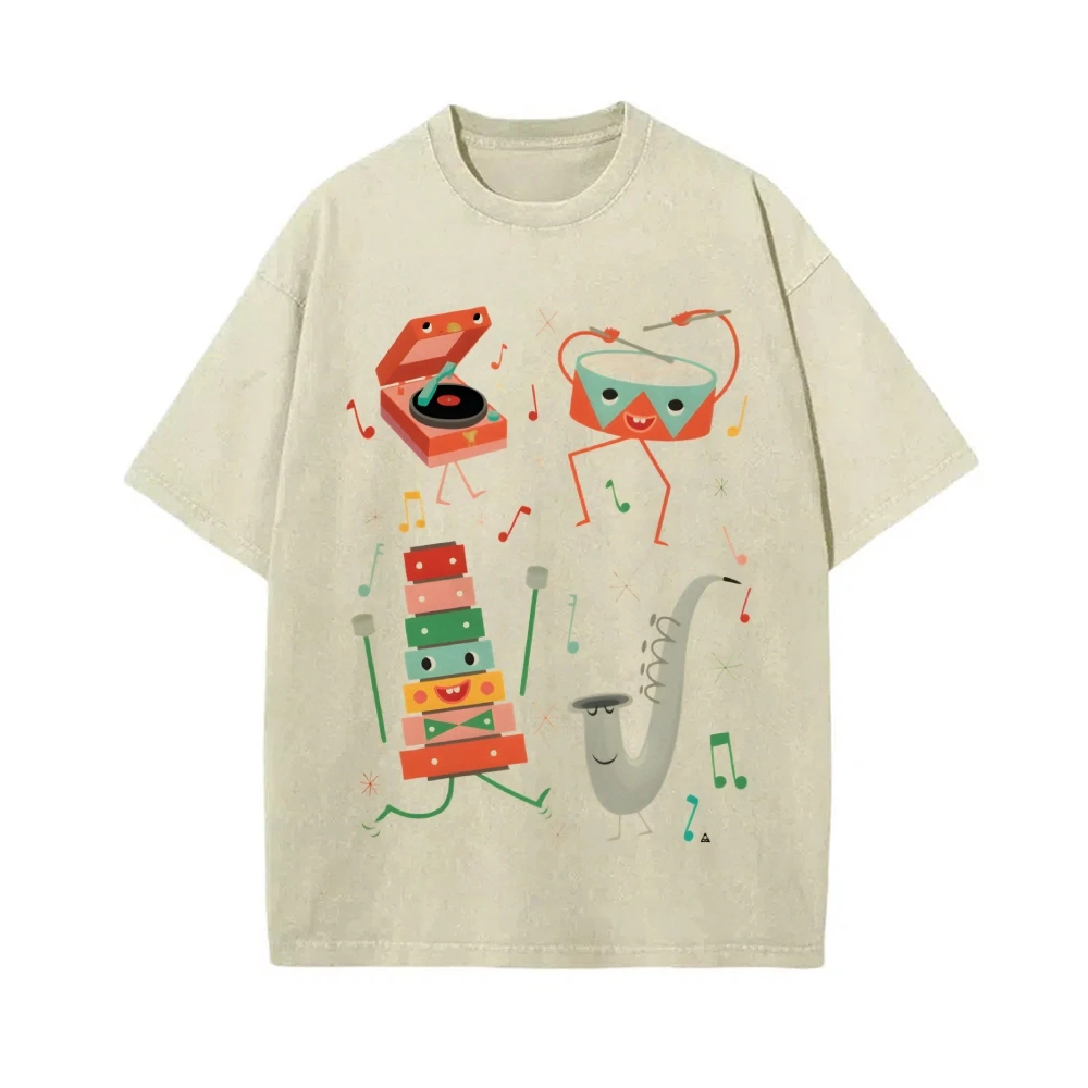 

Gothic Washed T-shirt Graphic T-shirts Music Characters Premium Cotton High Quality Oversize Music Instruments Fun Y2K Style