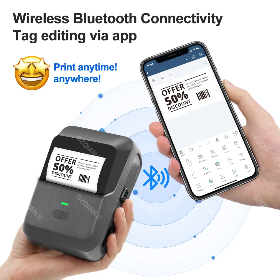 GZQIANJI P7 Portable Thermal Printer Suitable For Small Business Home Office Mini Wireless Label Sticker Machine For Smartphone