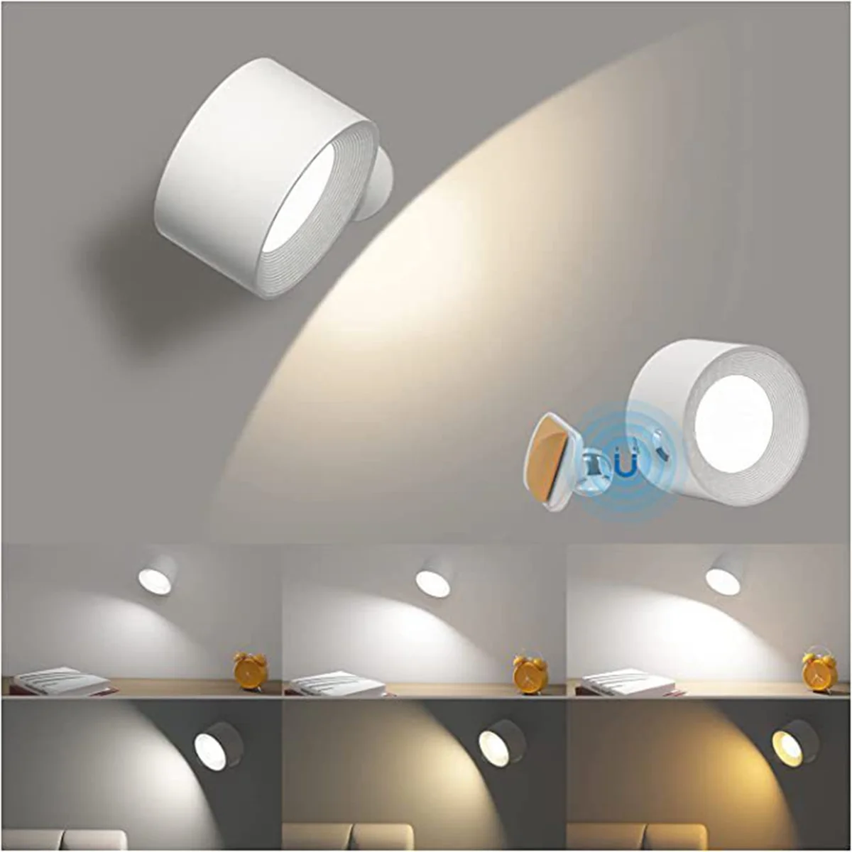 뜨거운 LED 벽 조명 USB 충전식 원격 제어 무선 벽 마운트 Sconce 조명 침실 독서 램프-화이트