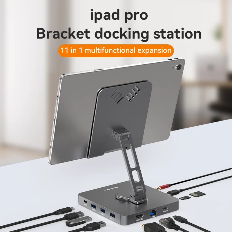 Blueendless Aluminum Type C HUB HD MI PD USB3.0*3 Type C Docking Station For TF/SD Reader10 In 1 Mobile Fold Bracket HUB