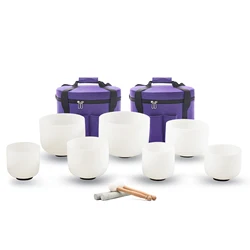 Hye-eun  7pcs 440hz/432hz Crystal Singing Bowl Chakra Set 6-12 Inch with Heavy Duty Carrying Case Medition Sound