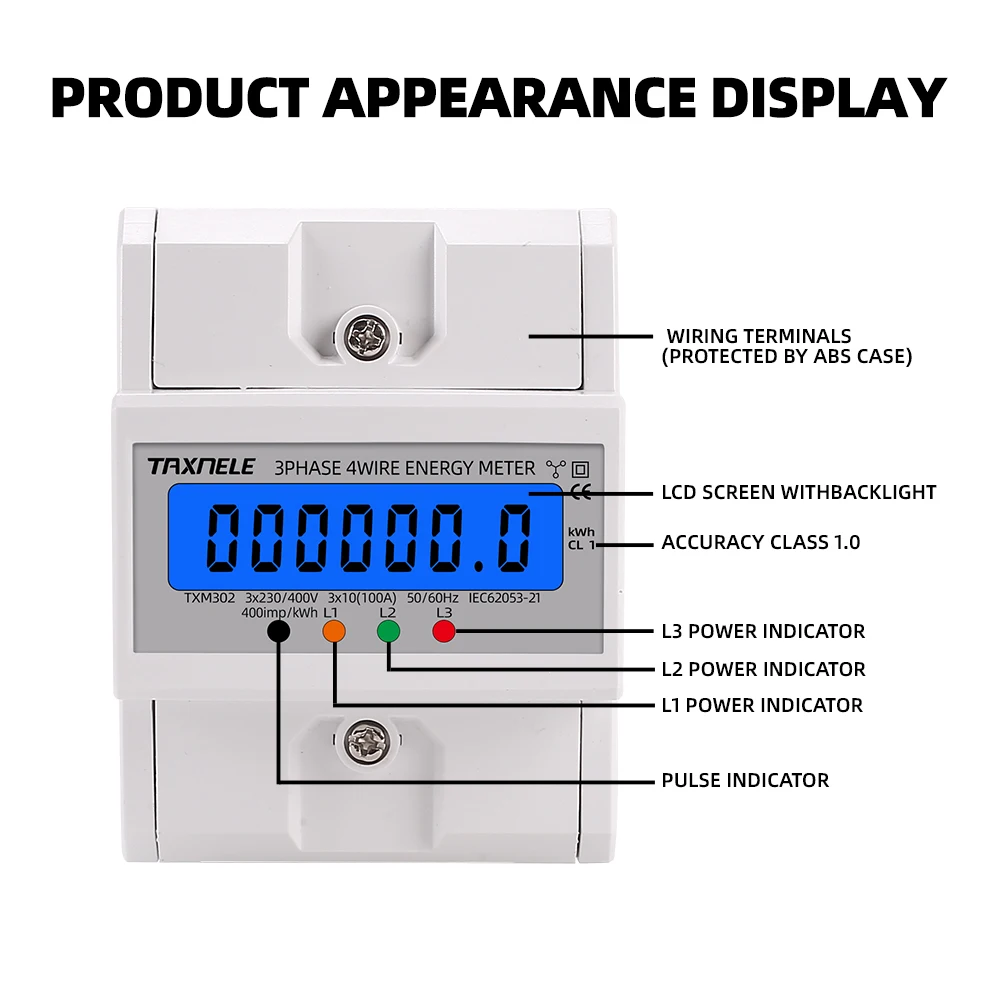 Din Rail 380V 3-fazowy 4-przewodowy elektroniczny pobór mocy licznik energii watomierz kWh 100A AC 50Hz podświetlenie LCD 60Hz