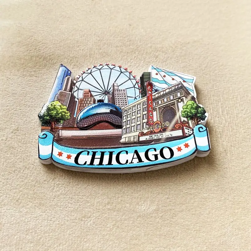 Cute 3D Resin USA Chicago Refrigerator Magnets Aimants Frigo Imanes Home Decor Room Decoration Ferris Wheel Cloud Gate Souvenir