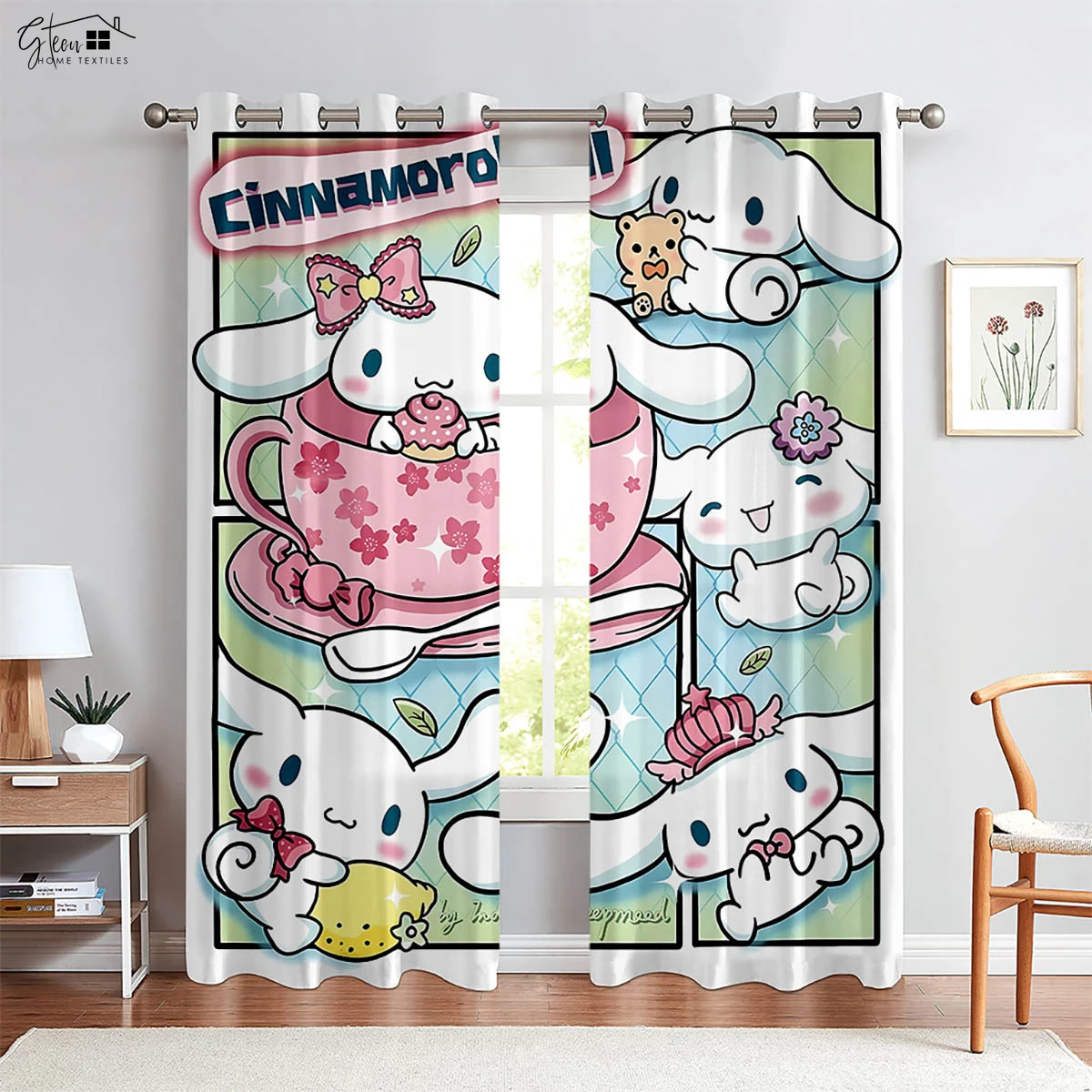 

Animated Cartoon Printed Curtains Pink Blue Color Matching Curtains Suitable For Children's Room Living Room Kitchen Curtains