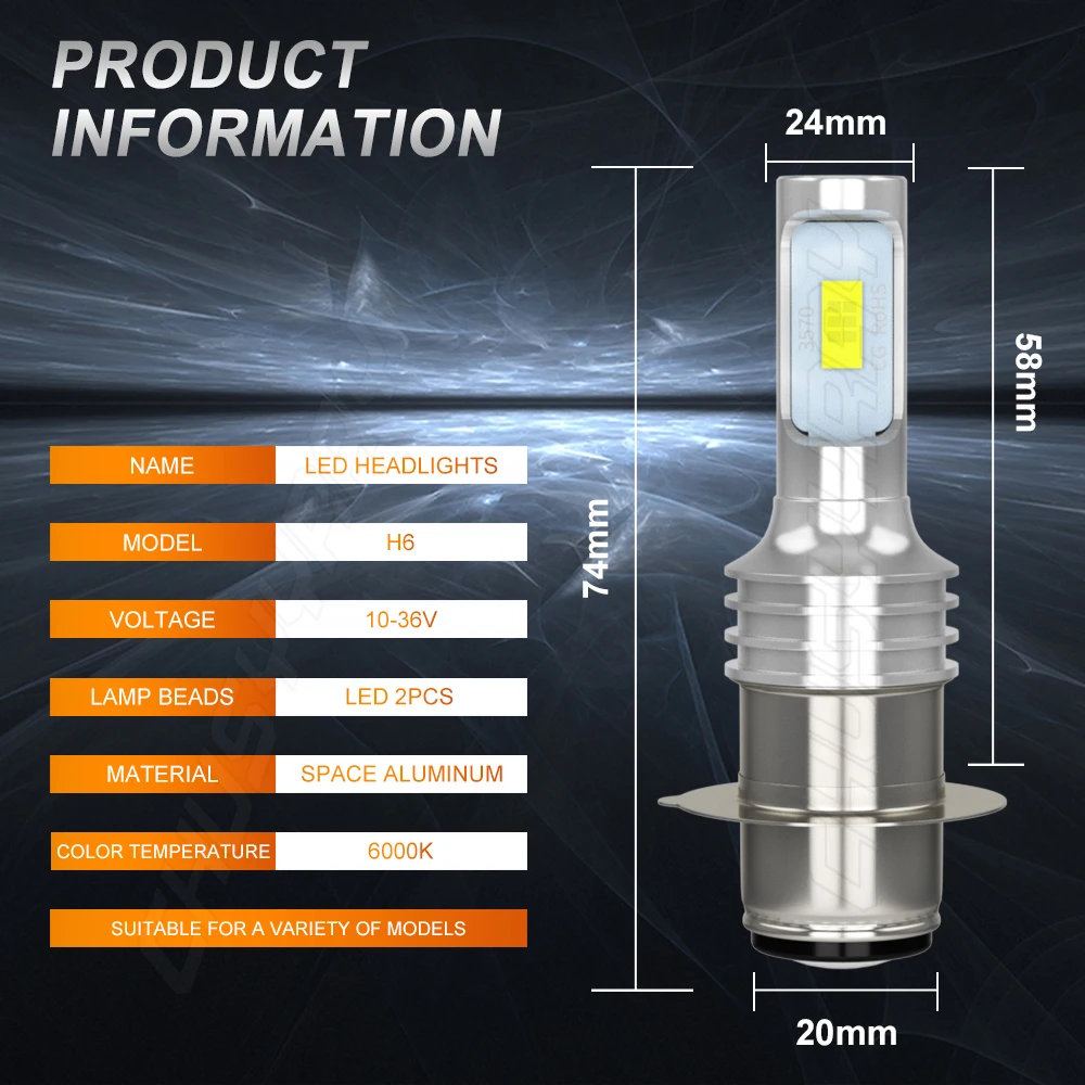 CHUSYYRAY 2X Led Headlight H6 H6M P15D Bulbs Light 6000K Compatible For Honda Sportrax TRX400EX 1999-2005 2006 2007 2008 luzes