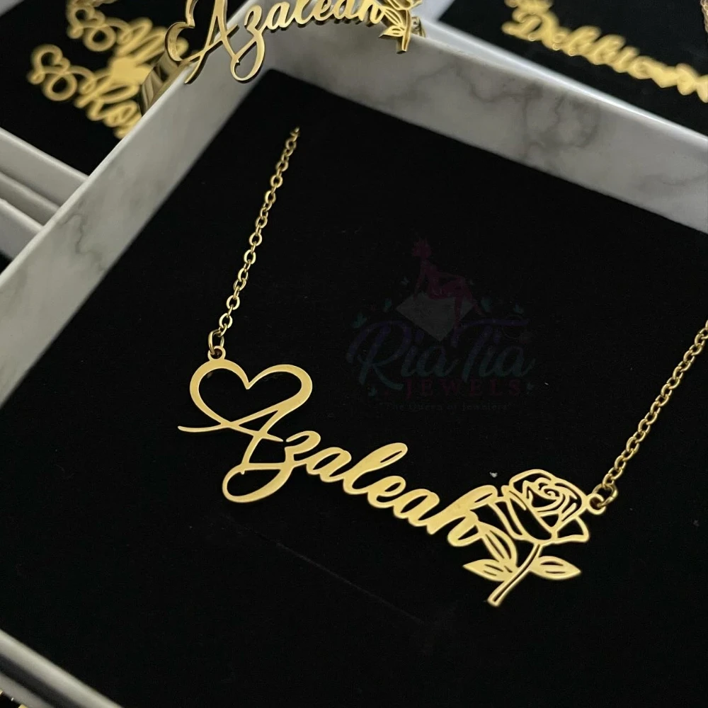 

Custom Rose Flower Name Necklace Women Girl Jewelry Stainless Steel Gold Color Personalized Nameplate Pendant Necklace BFF Gift