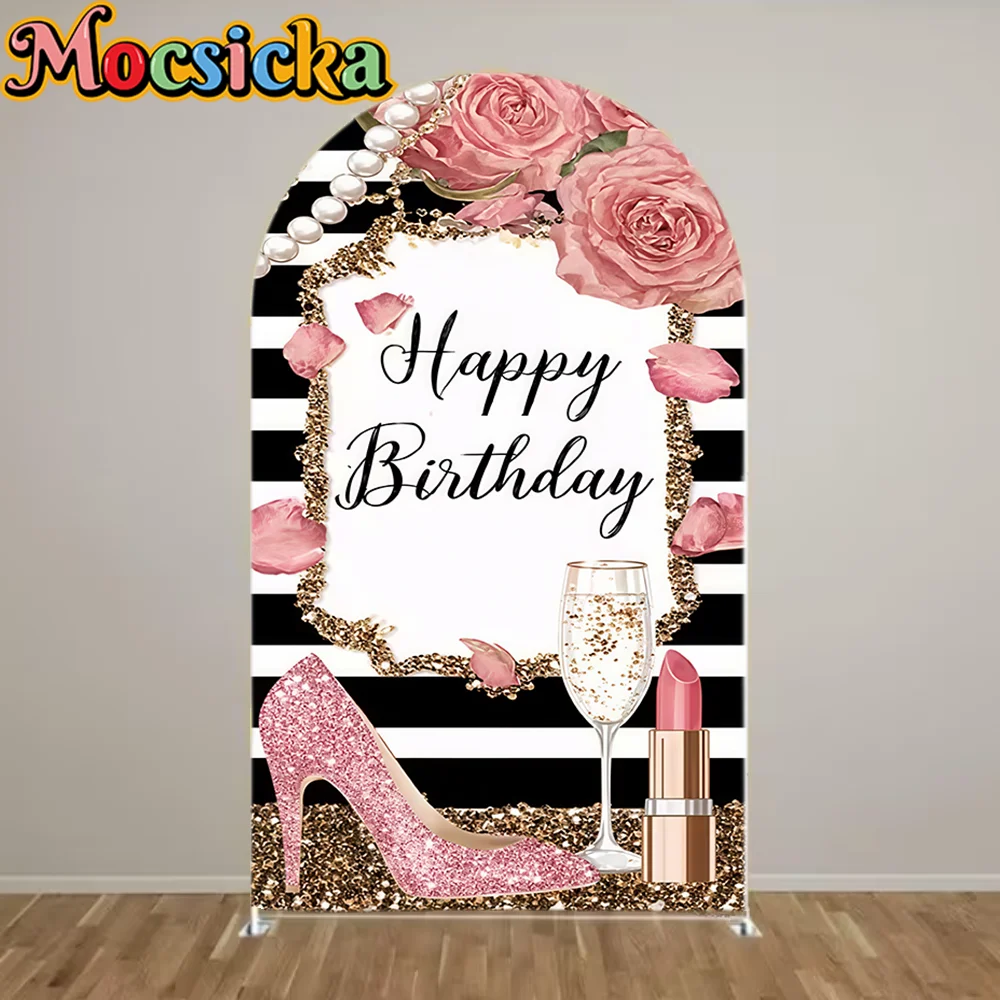 

Pink Beauty Makeup Chiara Arch Wall Backdrop Cover Custom 2-Sided Princess Girls Birthday Party Baby Shower Decor Background