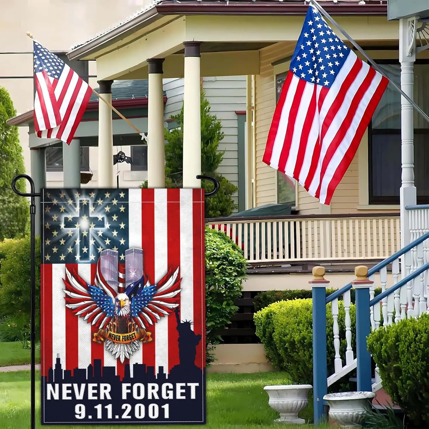 911 Garden Flag We Will Never Forget 9/11 Garden Flag Patriotic Memorial Day American Garden Flags for Outside 12x18 Double  yyi