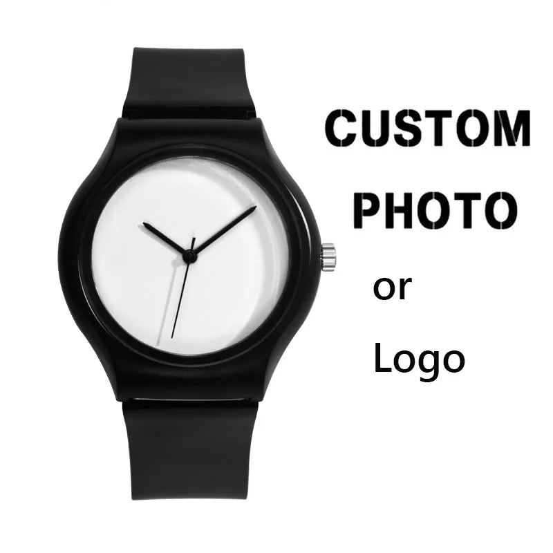 Customize Design Plastic Men Watch Black Adult Rubber Wrstiwatch Print Your Own Image Designed Watches Custom Logo Photo