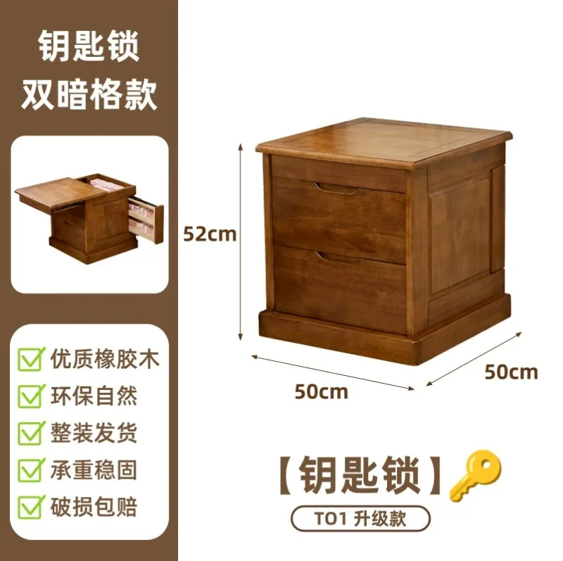 [Key lock] T01 upgrade double hidden compartment pure solid wood design large capacity storage bedside safe integrated