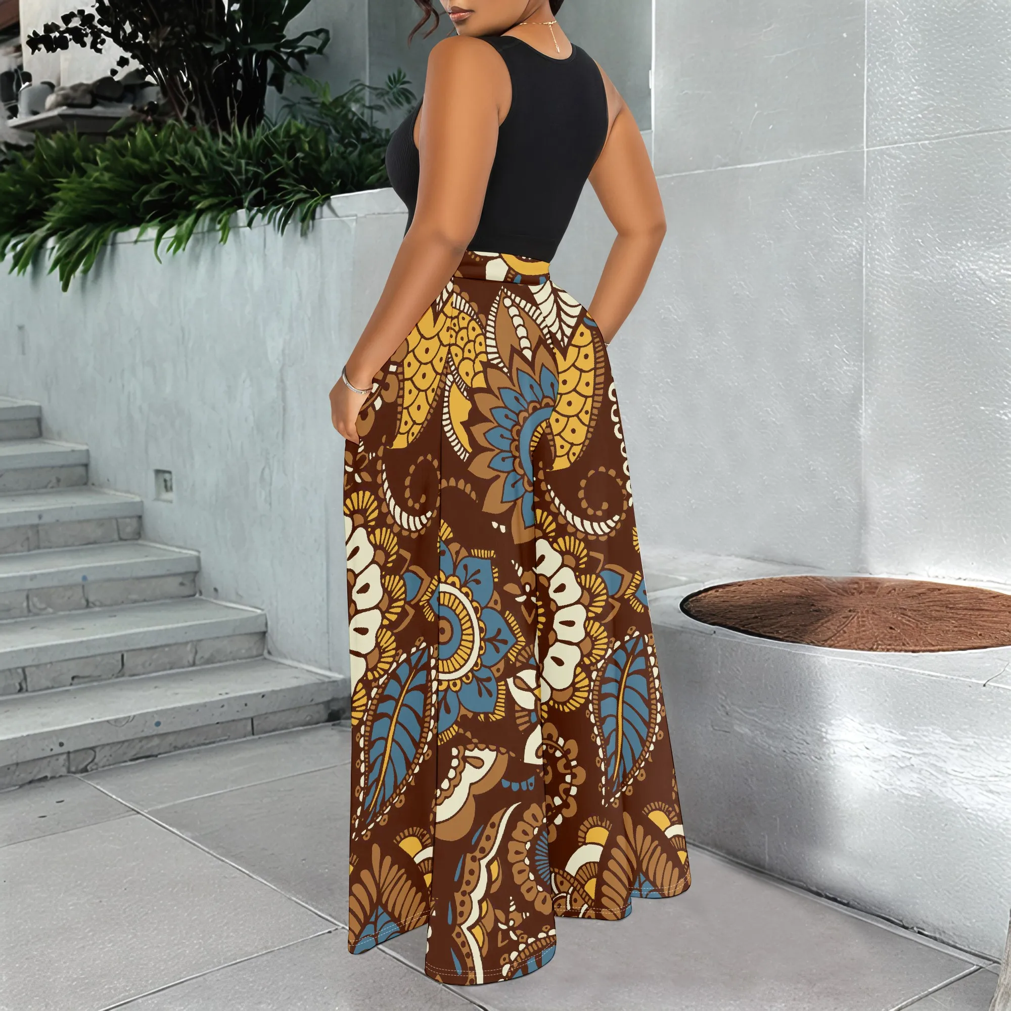 เสื้อแจ็คเก็ตกันลมสีดำ กางเกงแฟชั่นพิมพ์ลายสไตล์เรโทรสำหรับผู้หญิง ฤดูใบไม้ผลิและฤดูใบไม้ร่วง กางเกงลำลองใส่สบายๆ อยู่บ้าน