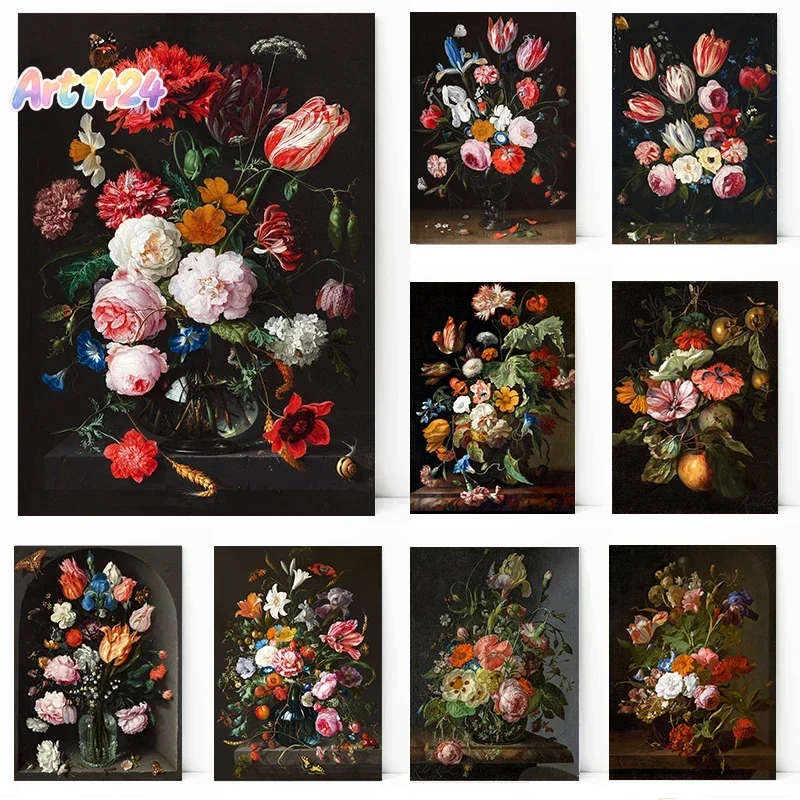 Abraham Mignon’s Flowers Refused to Wilt – Vintage Gothic Floral Still Life Frameless Canvas for Home Wall Decor