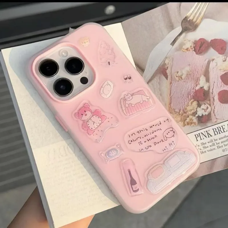 1pc Korean Bear Clock Glue Sticker Ins Cute Three-dimensional Jelly Sticker Computer Phablet Phone DIY Decorative Sticker