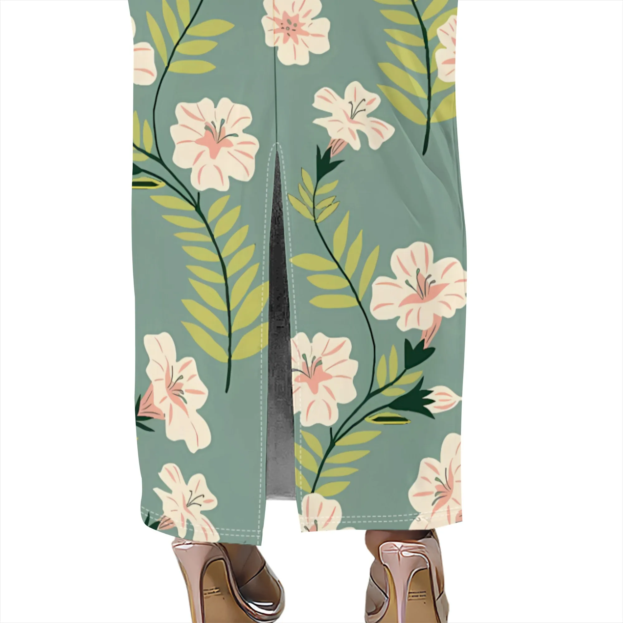 Nupusa Robe longue à imprimé floral pour femme Taille standard Robe moulante d'été décontractée à col carré et manches courtes