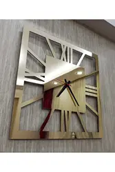 Decorative Gold Square Wall Clock Modern Mirrored Plexiglass Roman Numeral Economic 40x40 Cm Silent Europe Model Modern Design