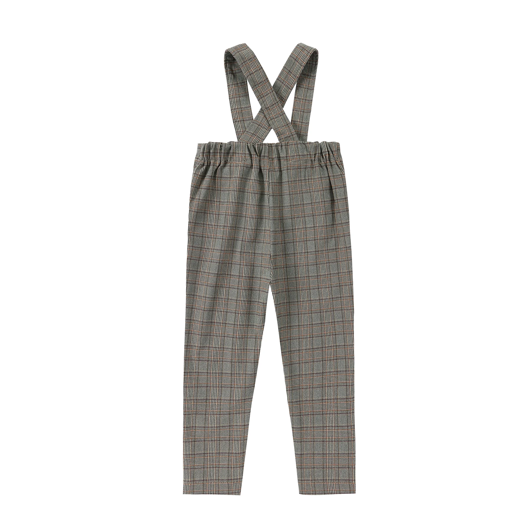 AP Kids Stretched Overalls Boys and Girls Pants 2024 Autumn Plaid Soft Children Clothes All Matched