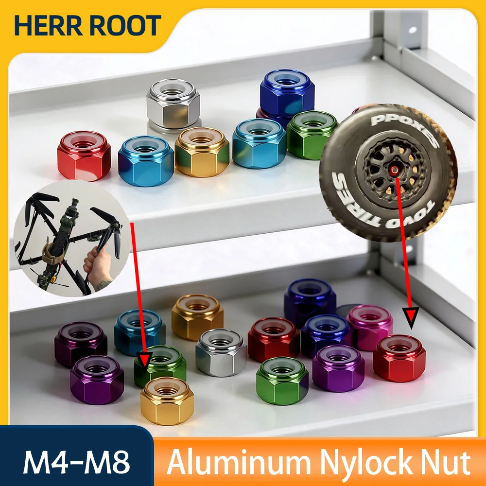 2/4pcs Colorful Anodized Aluminum Alloy Nut Hex M2 M2.5 M3 M4 M5 M6 M8Anti-loose Hex Nylock Nut For RC FPV Drone RC Car Mini 4WD